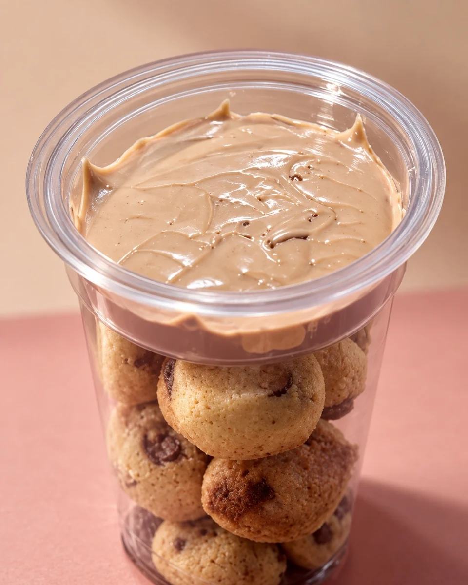 Mini cookies em um pote com creme de chocolate